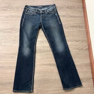 VTG Silver Jeans Lola 17 Bootcut Jeans Womens 28x32 Dark Wash Y2K Stud Pocket​